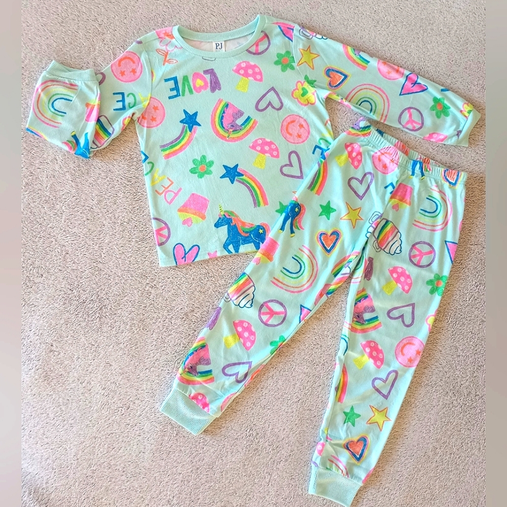 NWT Children's Place Girls Doodle Fleece sleepwear Pajamas size 7/8 youth kids